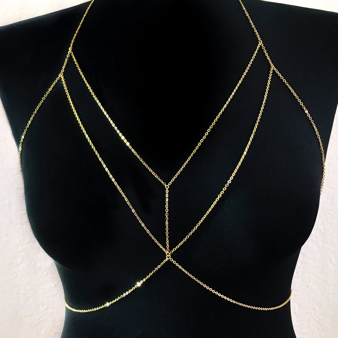 LAYERED CHAIN BRA (ADJUSTABLE)  Chain bra, Layered chains, Chain